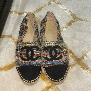 Tweed Canvas Leather CC Cap-Toe Espadrille Chanel